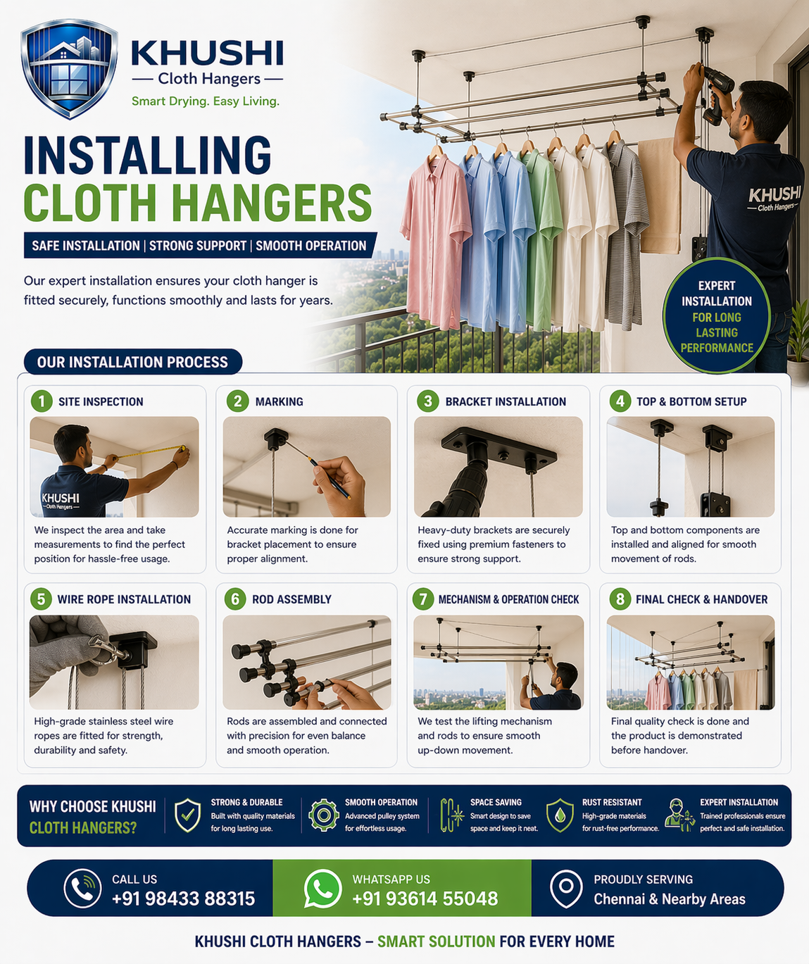 Installing Cloth Hangers Process Chennai - Khushi